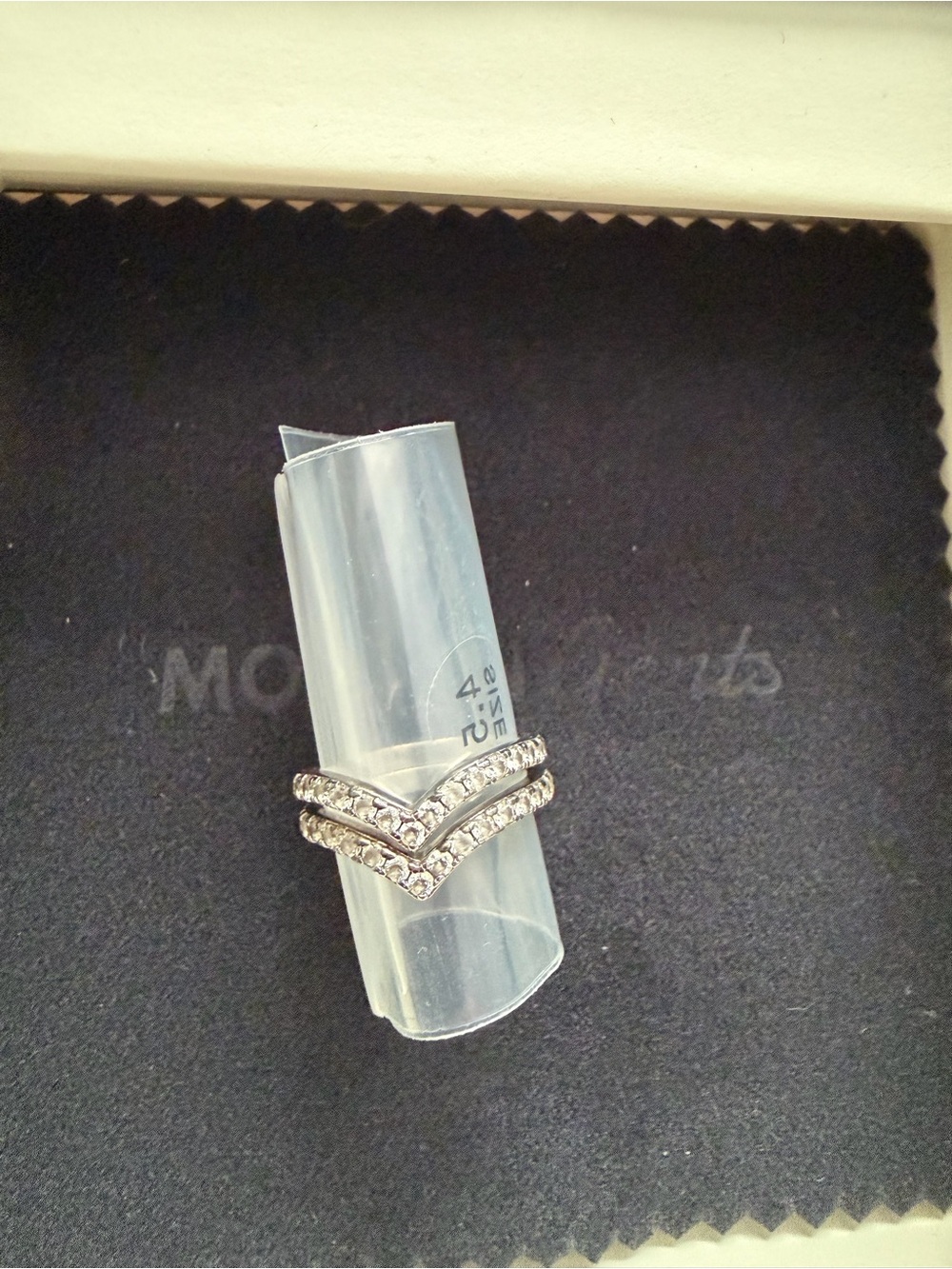 Modern Gents Zoey Rings size 4.5 Set of 2 Chevron Stackable Rings - Silver Tone